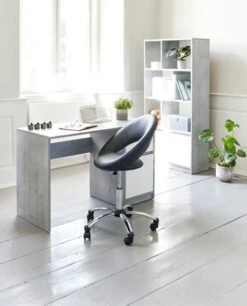 Bibliothèque BILLUND 1 Tiroir Blanc/coloris Béton 10 Bibliothèque BILLUND 1 Tiroir Blanc/coloris Béton -Meubles Soldes Boutique 100498