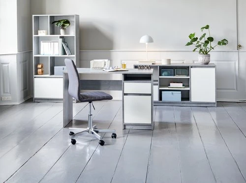 Bibliothèque BILLUND 1 Tiroir Blanc/coloris Béton 6 Bibliothèque BILLUND 1 Tiroir Blanc/coloris Béton – Image 6