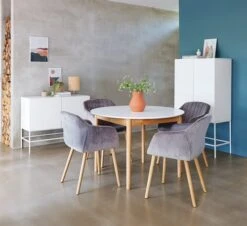 Table MARSTRAND Ø110/110x200 Blanc/naturel -Meubles Soldes Boutique 128732