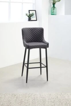 Chaise De Bar PEBRINGE Avec Dossier Tissu Gris/noir -Meubles Soldes Boutique 132678