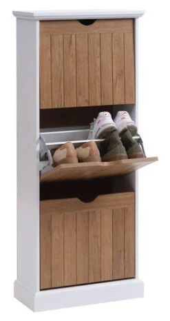 Meuble à Chaussures OLDEKROG 3 Compartiments Blanc/chêne -Meubles Soldes Boutique 162042