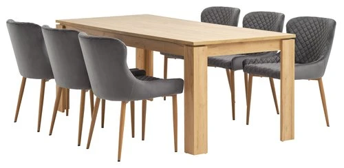 LINTRUP L190/280 Table Chêne + 4 PEBRINGE Velours Gris 2 LINTRUP L190/280 Table Chêne + 4 PEBRINGE Velours Gris – Image 2