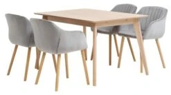 KALBY L130/220 Table Chêne + 4 ADSLEV Chaises Velours Gris