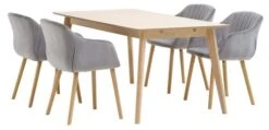 KALBY L160/250 Table Chêne + 4 ADSLEV Chaises Velours Gris