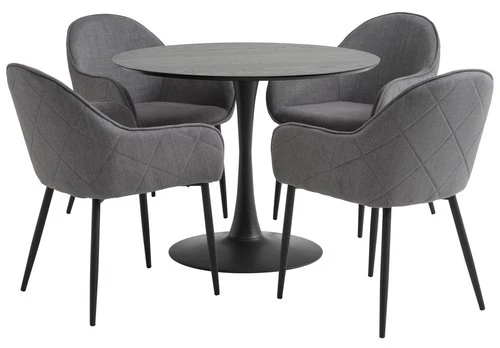 RINGSTED Ø100 Table Noir + 4 SABRO Chaises Gris/noir 1 RINGSTED Ø100 Table Noir + 4 SABRO Chaises Gris/noir