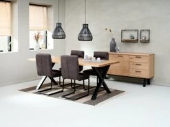 Royal Oak Buffet SANDBY 2 Portes + 3 Tiroirs Chêne Naturel/noir -Meubles Soldes Boutique 165167