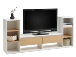 Meuble TV FILSKOV Chêne/blanc -Meubles Soldes Boutique 185462
