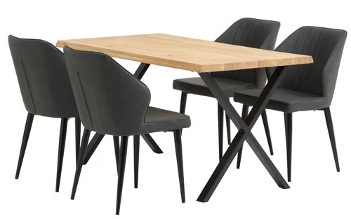 ROSKILDE L140 Table Chêne Naturel + 4 LUNDERSKOV Noir 1 ROSKILDE L140 Table Chêne Naturel + 4 LUNDERSKOV Noir