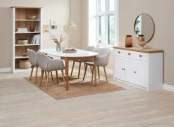 MARSTRAND Ø110 Table Blanc + 4 ADSLEV Chaises Beige -Meubles Soldes Boutique 186938 1