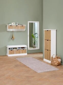 Meuble à Chaussures OLDEKROG 3 Compartiments Blanc/chêne -Meubles Soldes Boutique 198731