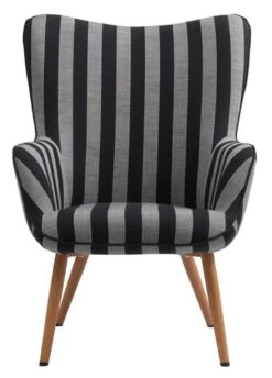 Fauteuil SIMESTED Rayures Tissu Noir/beige -Meubles Soldes Boutique 212345