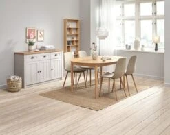 MARSTRAND Ø110 Table Chêne + 4 BISTRUP Chaises Sable -Meubles Soldes Boutique 213767 1