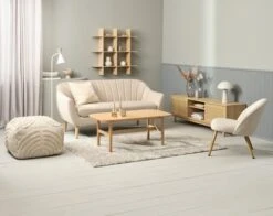 Fauteuil THORUP Tissu Beige/coloris Chêne -Meubles Soldes Boutique 213842 1