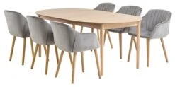 MARSTRAND Ø110 Table Chêne + 4 ADSLEV Chaises Velours Gris -Meubles Soldes Boutique 213907