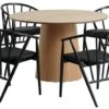 KLIPLEV Ø120 Table Chêne + 4 ARNBORG Chaises Noir