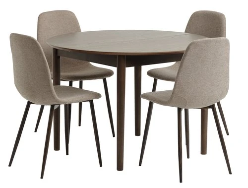 MARSTRAND Ø110 Table Chêne Foncé + 4 JONSTRUP Chaises Beige 1 MARSTRAND Ø110 Table Chêne Foncé + 4 JONSTRUP Chaises Beige