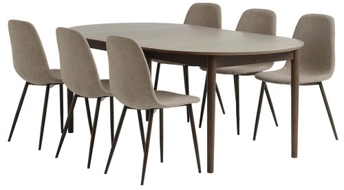 MARSTRAND Ø110 Table Chêne Foncé + 4 JONSTRUP Chaises Beige 2 MARSTRAND Ø110 Table Chêne Foncé + 4 JONSTRUP Chaises Beige – Image 2