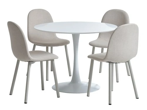 RINGSTED Ø100 Table Blanc + 4 EJSTRUP Chaises Beige 1 RINGSTED Ø100 Table Blanc + 4 EJSTRUP Chaises Beige