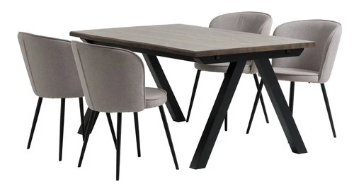 SANDBY L160 Table Chêne Foncé + 4 RISSKOV Chaises Gris Clair 1 SANDBY L160 Table Chêne Foncé + 4 RISSKOV Chaises Gris Clair