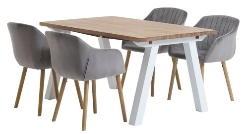 SKAGEN L150 Table Blanc/chêne + 4 ADSLEV Chaises Vel. Gris 1 SKAGEN L150 Table Blanc/chêne + 4 ADSLEV Chaises Vel. Gris