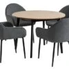 JEGIND Ø105 Table Chêne/noir + 4 SABRO Chaises Gris/noir