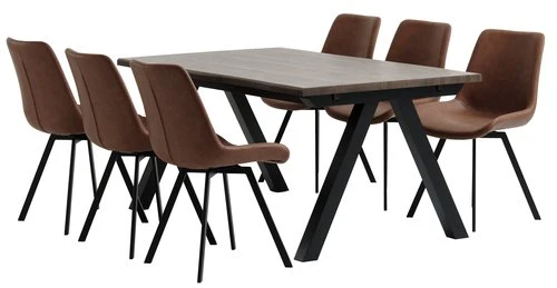 SANDBY L160 Table Chêne Foncé + 4 HYGUM Chaises Cognac 2 SANDBY L160 Table Chêne Foncé + 4 HYGUM Chaises Cognac – Image 2