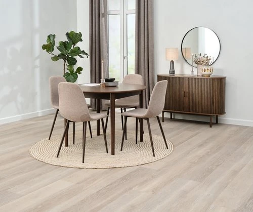 MARSTRAND Ø110 Table Chêne Foncé + 4 JONSTRUP Chaises Beige 3 MARSTRAND Ø110 Table Chêne Foncé + 4 JONSTRUP Chaises Beige – Image 3