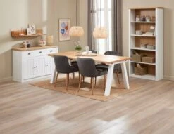 SKAGEN L200 Table Blanc/chêne + 4 PEBRINGE Chaises Vel. Gris -Meubles Soldes Boutique 214475 2