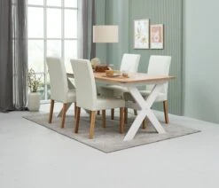 VISLINGE L190 Table Naturel + 4 TUREBY Chaises Beige -Meubles Soldes Boutique 218141